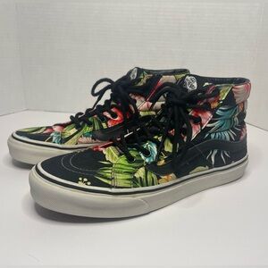 Vans Shoes Sk8 Black High Top Hawaiian Flower Pattern Women Size 8 Men Size 6.5